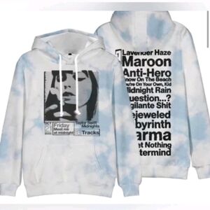 Taylor Swift Womens Taylor Swift Midnights Concert Cozy Blue Tie Dye Hoodie L